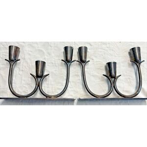 Wm rogers silverplate Brass Candleholders MCM Midcentury Modern‎ PAIR elegant